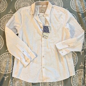 Linen Blend Bruno Positano Classic White Button Shirt. Size L Linen & cotton